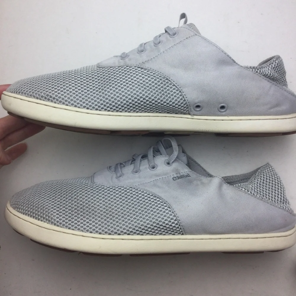 Olukai Nohea Moku No Tie Slip-On Gray Mesh Boat Shoes Men’s Size 11.5